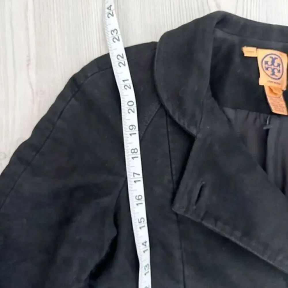 Tory Burch Double Breasted Buckle Accent Leather‎ Trim Military Jacket Black 2
